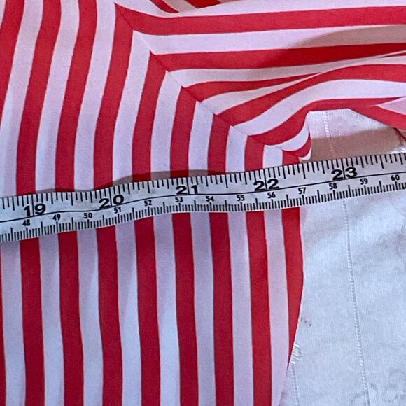 Chicos Blouse Womens Size 2 Large Tie Front Roll Tab Vee Neck Coral White Stripe - Picture 5 of 16